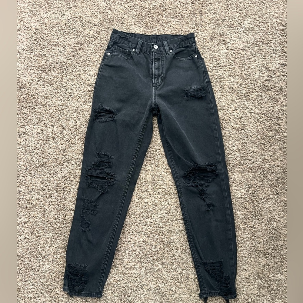 American Eagle Black Distressed Mom Jeans
